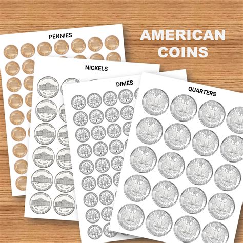 Printable American Coins Us Currency Coins Play Money Coins Toy