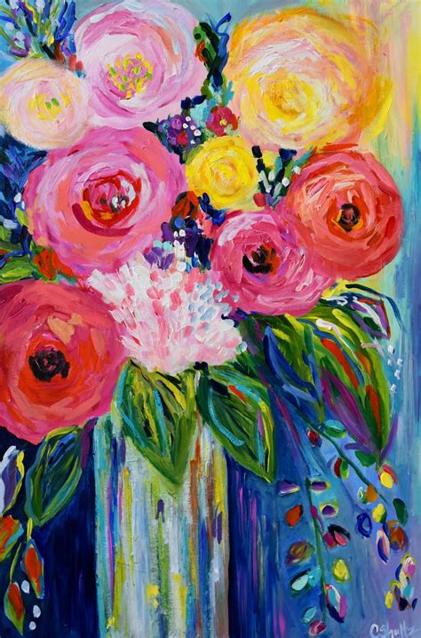 Abstract Flowers Bold Colorful Flowers Cobalt Blue Floral Etsy