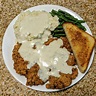 [Homemade] Chicken fried steak with cream gravy, mashed potatoes, green ...