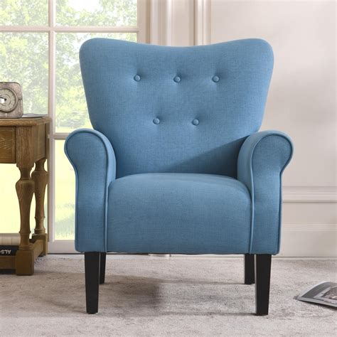 Arm Chair Modern Upholstered Fabric High Back Accent Chair With Wood