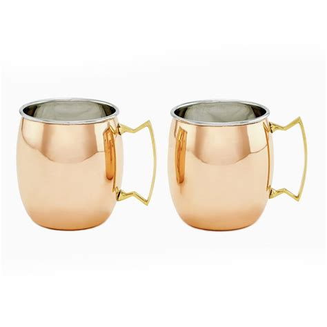 Two Ply Solid Copper Stainless Steel Moscow Mule Mugs 16 Oz Set Of 2