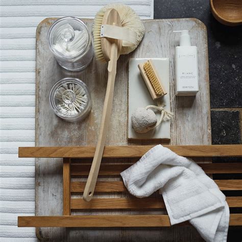Natural looking bamboo bathroom accessories includes small storage items, bathroom mirror, accessory set, toilet seat, toilet brush, bamboo towels and more. Pumice Stone | The White Company | Wooden bath, Bathroom ...