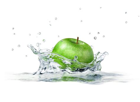 Green Apple Splashing Into Water Stock Illustration Illustration Of