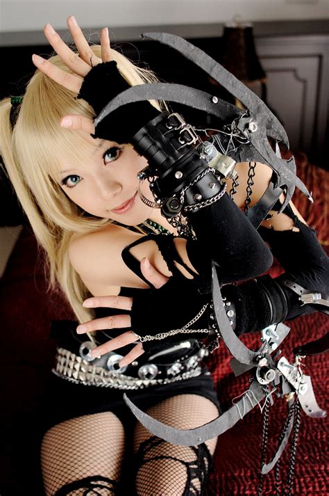 kipi san amane misa death note 1girl amane misa cosplay asian bangs bed blade blonde