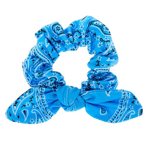 Small Bandana Knotted Bow Hair Scrunchie Light Blue Claires