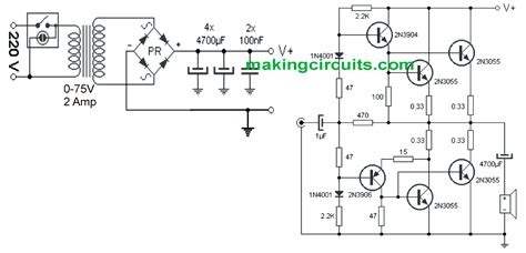 Simple 100 Watt Amplifier Circuit Using 2n3055 Transistors Riset