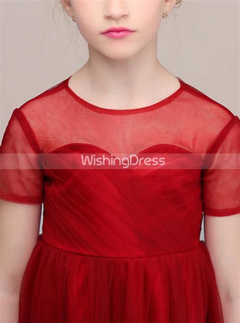 Red Junior Bridesmaid Dressesjunior Bridesmaid Dress With Short Sleev