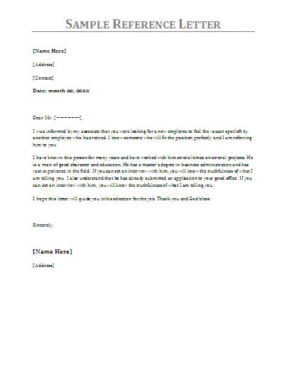 The reference letter will be used to secure a position or other. Reference Letter Template | Free Word Templates