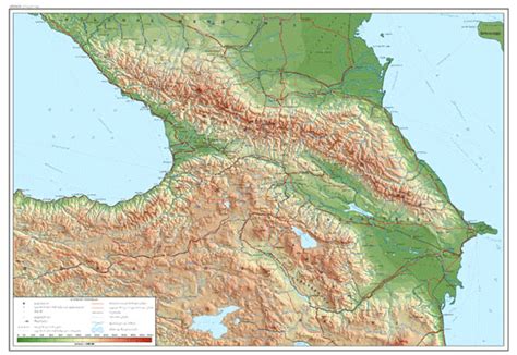 Geographic Physical Map Of Caucasus 040x060 Cm