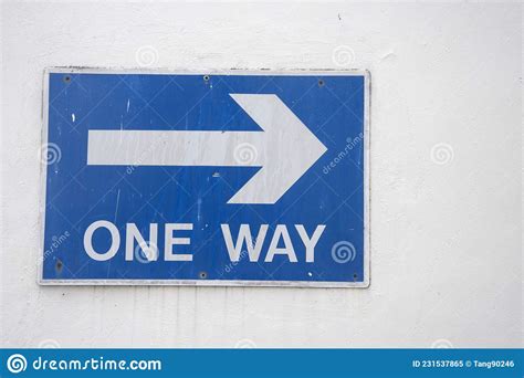 One Way Right Arrow Sign White On Blue Background Stock Image Image