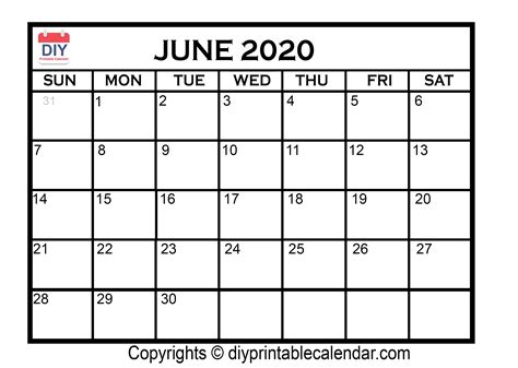 2020 June July Calendar Printout Example Calendar Printable