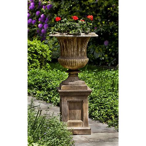Kinsey Garden Decor Tall Classic Urn On Pedestal Cast Stone Urn
