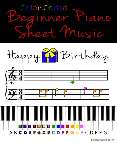 Happy Birthday Color Coded Beginner Piano Music Sheet Etsy Israel