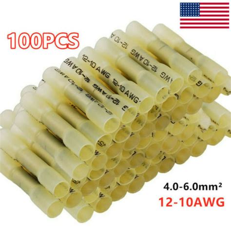 100pc Solder Seal Heat Shrink 12 10awg Butt Wire Crimp Connector