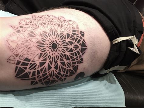 This font is for personal use only! A dotwork mandala tattoo in progress. Blackwork tattoo ...