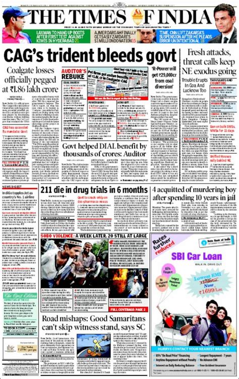 Newspaper The Times of India (India). Newspapers in India. Saturday's ...