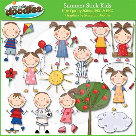 Summer Stick Kids Clip Art By Scrappindoodles On Etsy