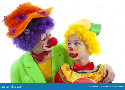 Children Dressed As Colorful Funny Clowns Stock Image Image Of