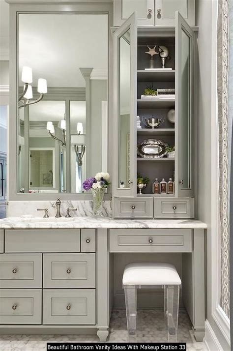Stylish 30 Beautiful Bathroom Vanity Ideas With Makeup Station Built