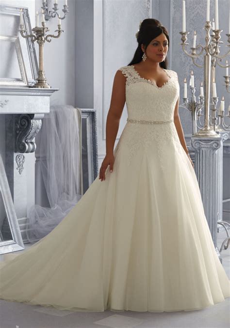 morilee bridal sparkling embroidered lace appliques on tulle plus size wedding dress morilee