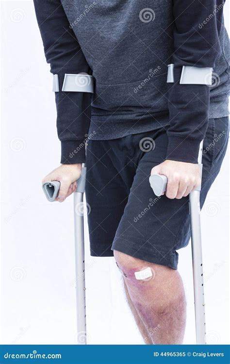 Man On Crutches Stock Image Image Of Lean Crutches 44965365