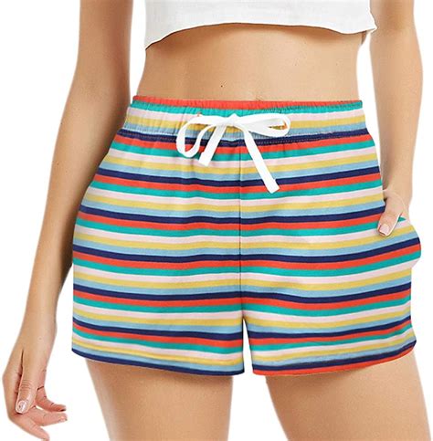 Heartnice Cotton Pajama Shorts For Women Soft Rainbow Stripe Sleep