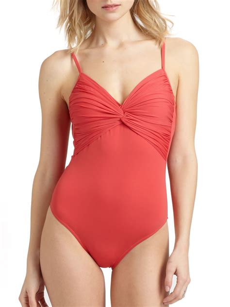 Gottex One Piece Tropical Solid Ruched Swimsuit In Pink Lyst