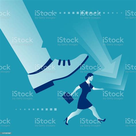 Risk Management Concept Businesswoman Runs Away From A Big Leg Stock