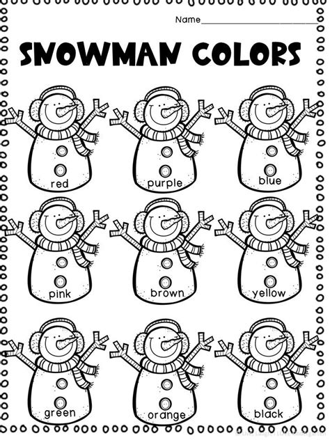 Snowman Colors Preschool Colors Christmas Worksheets Winter Preschool