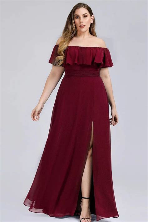 Plus Size Chiffon Burgundy Long Bridesmaid Dress With One Shoulder 5548 Ep09768bd16