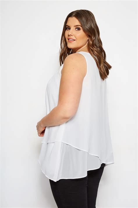 Yours London White Layered Chiffon Top Plus Size 16 To 32