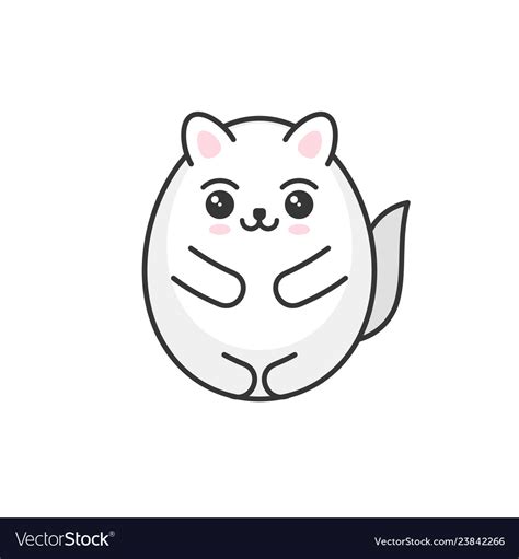 Cute Cartoon Kawaii White Cat On Light Background Vector Image