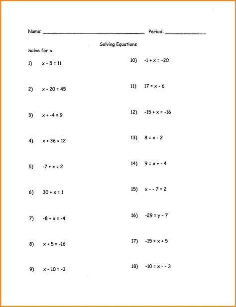 Math Worksheet For 9th Graders