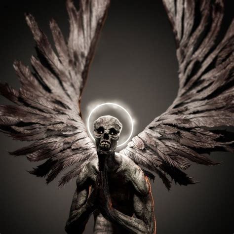 An Angel With Large Wings Standing In Front Of A Dark Background And
