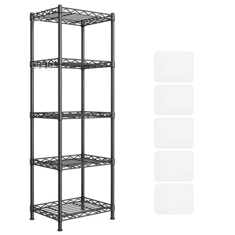 songmics kitchen metal shelves 5 tier wire shelving unit with 8 hooks narrow storage rack with