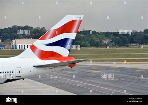 Tail Of Boeing 747 Of British Airways Guarulhos International Airport
