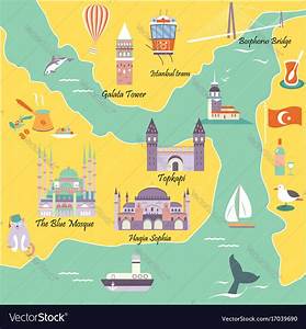 tourist map with famous landmarks of istanbul vector image