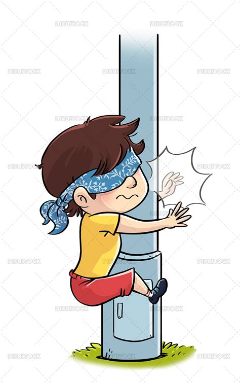 Ilustración De Un Niño Chocando Contra Un Poste De Luz Mientras Juega