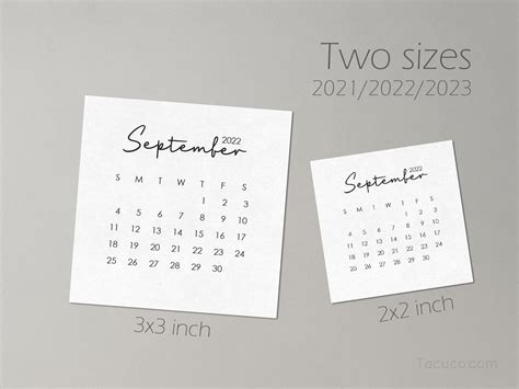 Mini Calendar 2021 2022 2023 3x3 And 2x2 Etsy