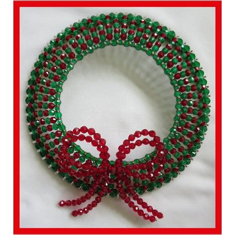 Christmas Beaded Wreath Safety Pin And Beading Pattern Etsy Christmas Beads Craft