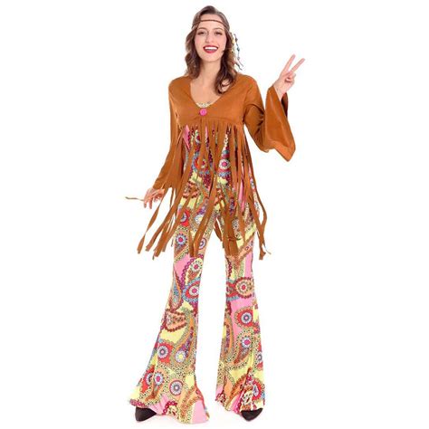 Ladies Hippie Costume Adult 60s 70s Tassel Hippy Fringed Costume