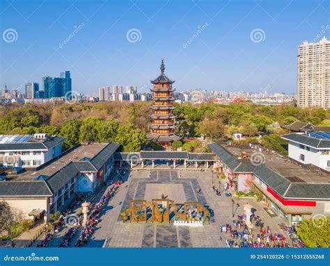 Aerial Photography Of Tianning Pagoda Wenbi Pagoda And Hongmei Park