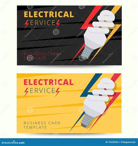 Set Of Professional Electrician Business Card Template Vector E Stock