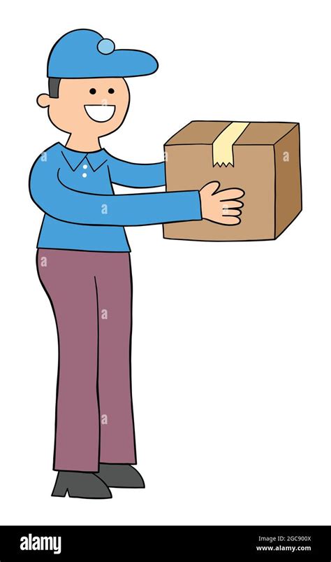 Cartoon Courier Brings The Parcel Vector Illustration Colored And