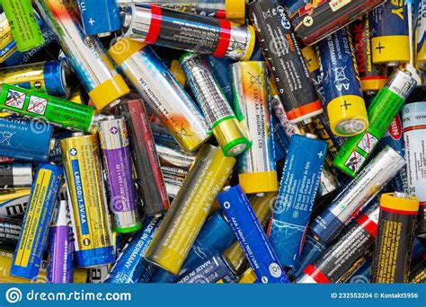 Close Up Of Many Different Old Batteries Editorial Stock Image Image