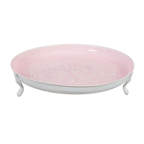 Evergreen Embossed Enamel Metal Table Top Bird Bath Pink 16 X 16