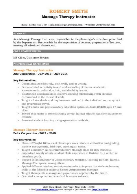 Massage Therapy Instructor Resume Samples Qwikresume