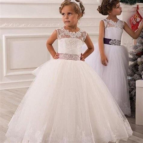 Christmas White Flower Girl Dress Lace Up Hollow Lace Appliques Ball
