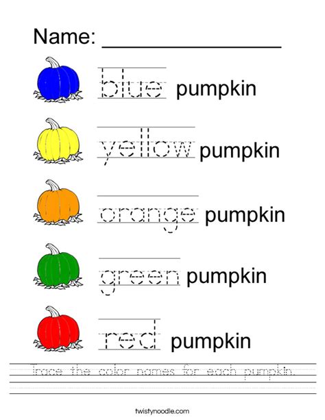 Trace The Color Names For Each Pumpkin Worksheet Twisty Noodle