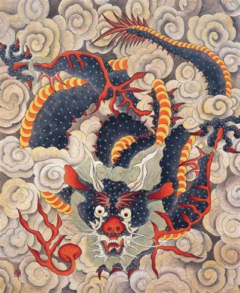 Minwhakorean Folk Art Blue Dragon 일본 예술 중국 예술 포크 예술